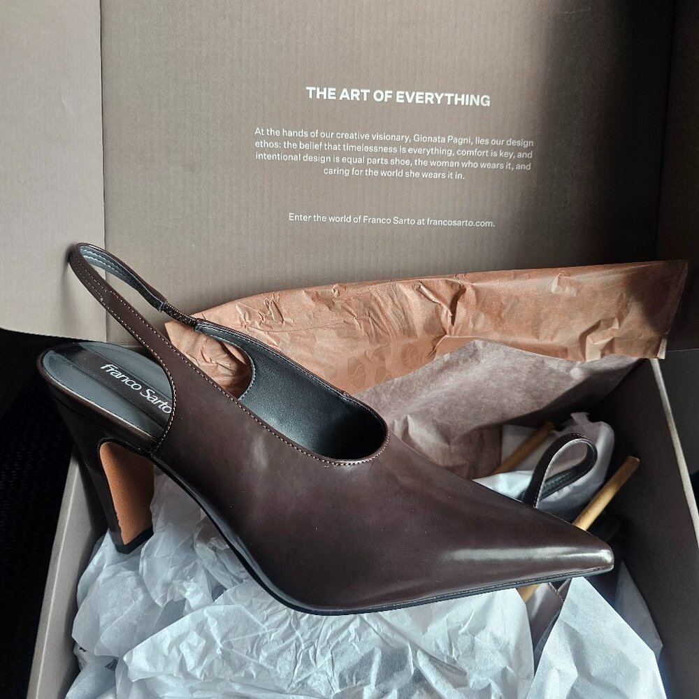 Dark Brown Sorrento Slingback Pointed Toe Pump-size 9